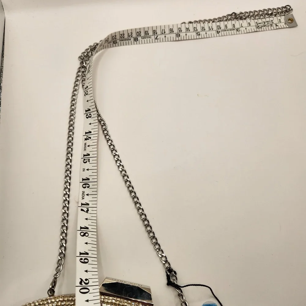 New Olga Berg Bria Crystal Fringe Clutch Rhinestone Chain Strap Silver Evening C